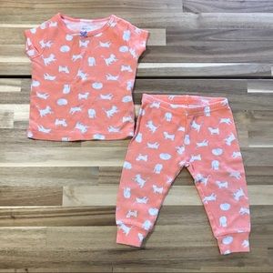 Matching Cat Print Top and Pant Set, Size 6 Months